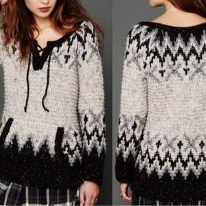 Free People Black and White Knit Sweater